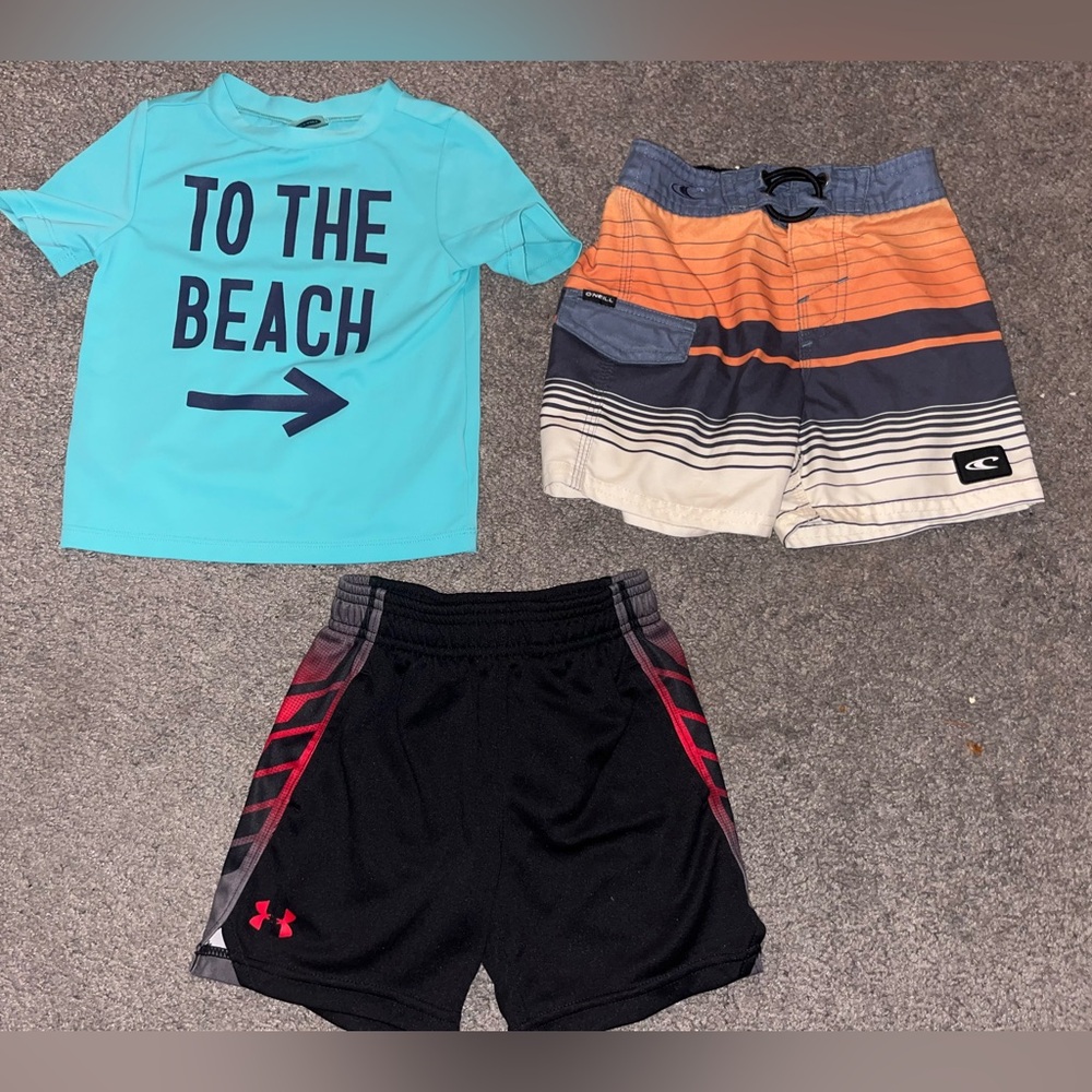 Boys 2T Summer Lot – Swim Trunks, Rash Guard + Shorts (3-Piece)